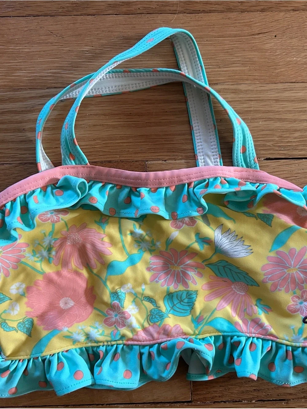 Matilda Jane Yellow Floral Bikini Set with Aqua & Pink Ruffles